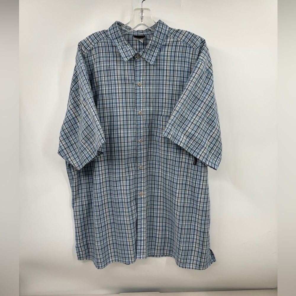 Patagonia Mens XL Plaid Seersucker Shirt Blue Button Up